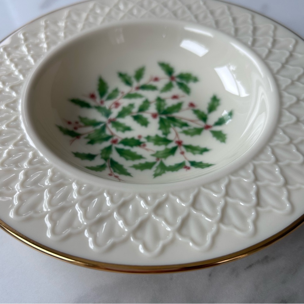 Vintage Lenox Jacquard Holiday Holly Berry Fruit/Dessert Bowl - Picture 6 of 16